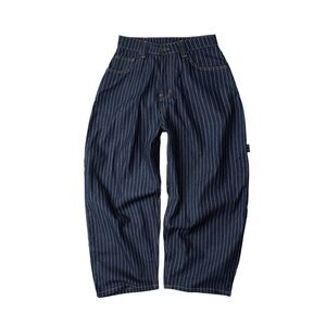 Push Push Structure Striped Denim Pants Navy